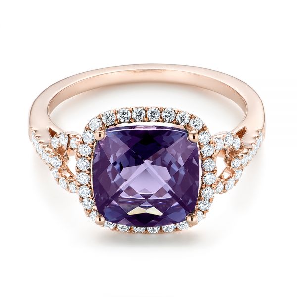 18k Rose Gold 18k Rose Gold Amethyst And Diamond Halo Fashion Ring - Flat View -  103758