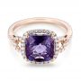 14k Rose Gold Amethyst And Diamond Halo Fashion Ring - Flat View -  103758 - Thumbnail