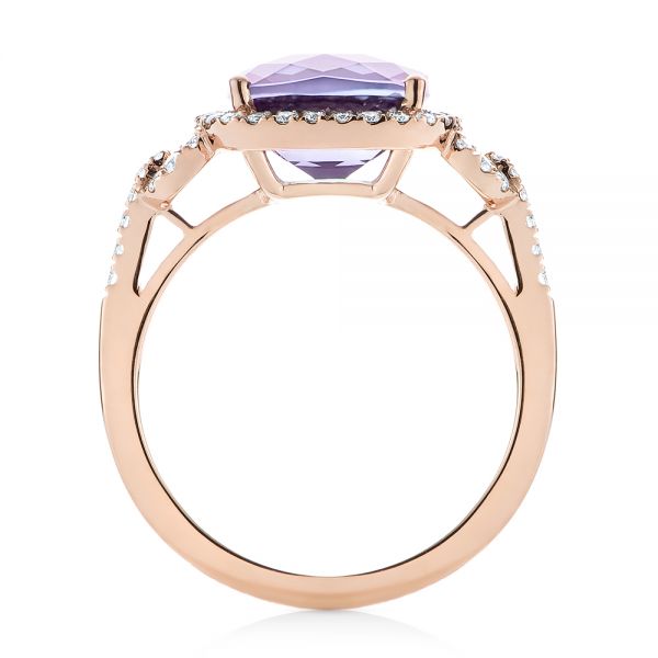 14k Rose Gold Amethyst And Diamond Halo Fashion Ring - Front View -  103758