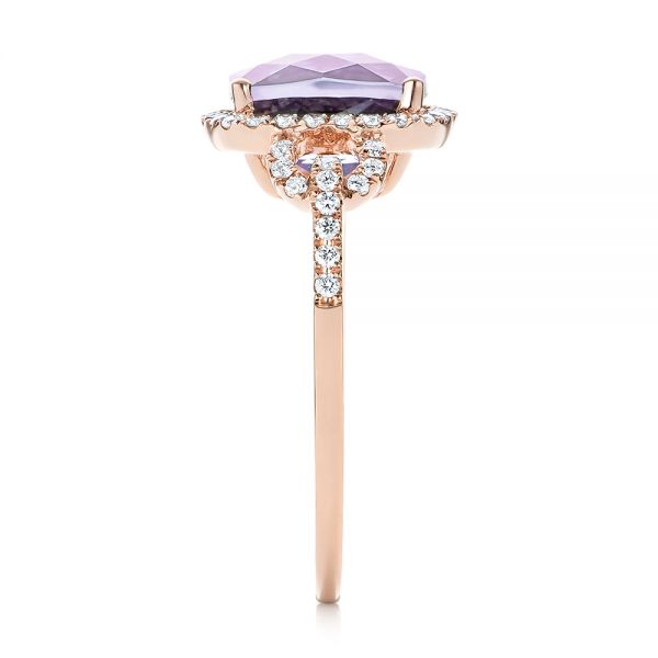 18k Rose Gold 18k Rose Gold Amethyst And Diamond Halo Fashion Ring - Side View -  103758