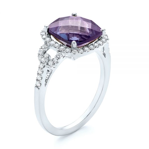 14k White Gold 14k White Gold Amethyst And Diamond Halo Fashion Ring - Three-Quarter View -  103758