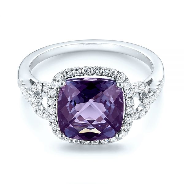  Platinum Platinum Amethyst And Diamond Halo Fashion Ring - Flat View -  103758