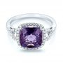 14k White Gold 14k White Gold Amethyst And Diamond Halo Fashion Ring - Flat View -  103758 - Thumbnail