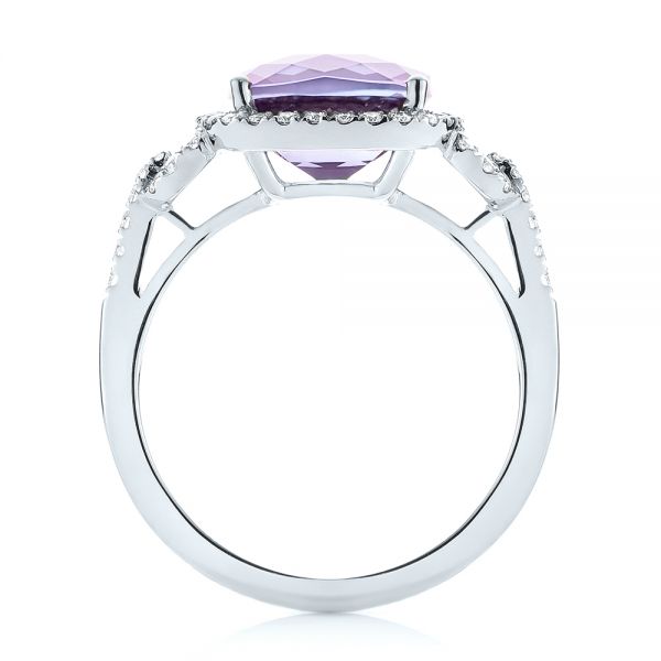 14k White Gold 14k White Gold Amethyst And Diamond Halo Fashion Ring - Front View -  103758