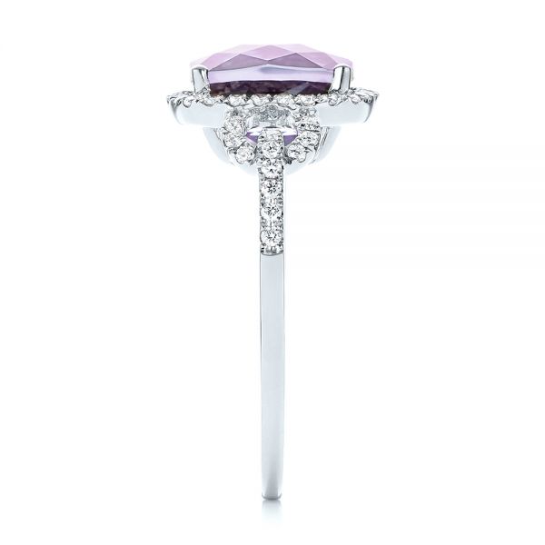 18k White Gold 18k White Gold Amethyst And Diamond Halo Fashion Ring - Side View -  103758