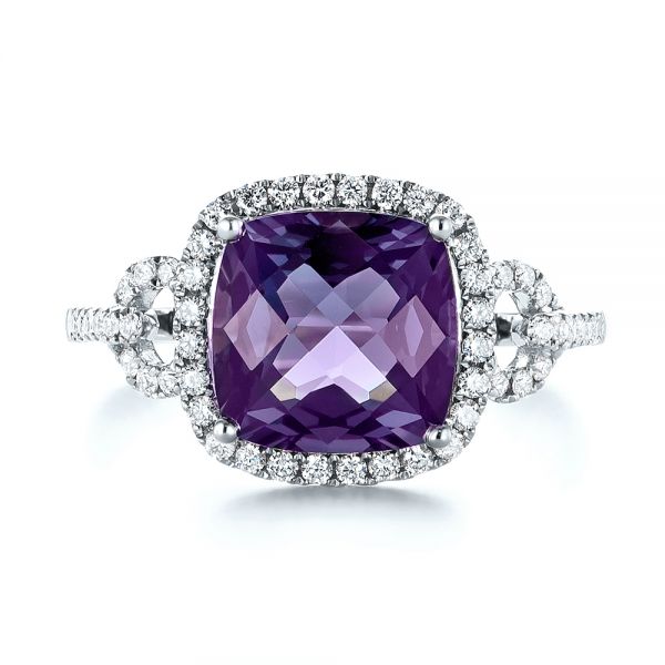  Platinum Platinum Amethyst And Diamond Halo Fashion Ring - Top View -  103758