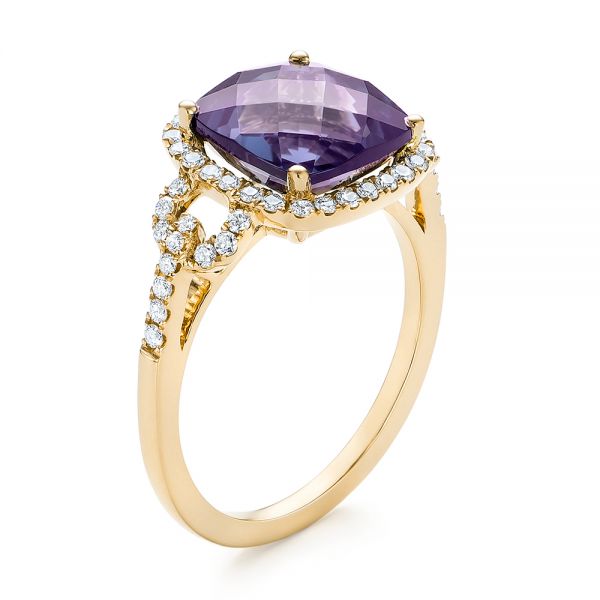 18k Yellow Gold 18k Yellow Gold Amethyst And Diamond Halo Fashion Ring - Three-Quarter View -  103758