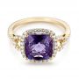 18k Yellow Gold 18k Yellow Gold Amethyst And Diamond Halo Fashion Ring - Flat View -  103758 - Thumbnail