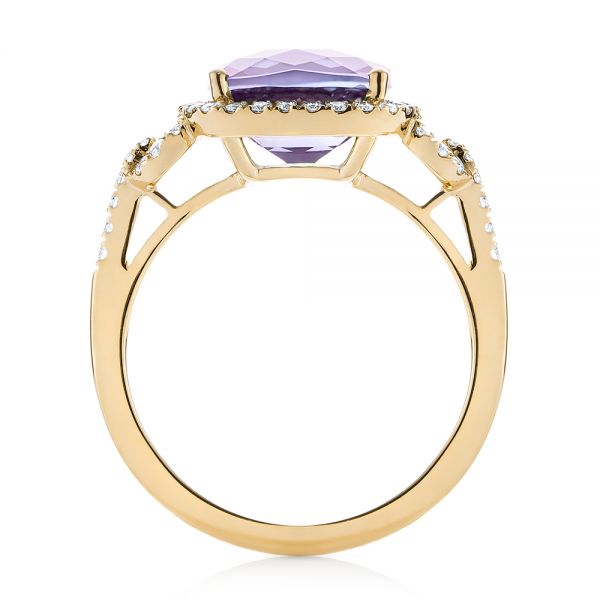 18k Yellow Gold 18k Yellow Gold Amethyst And Diamond Halo Fashion Ring - Front View -  103758
