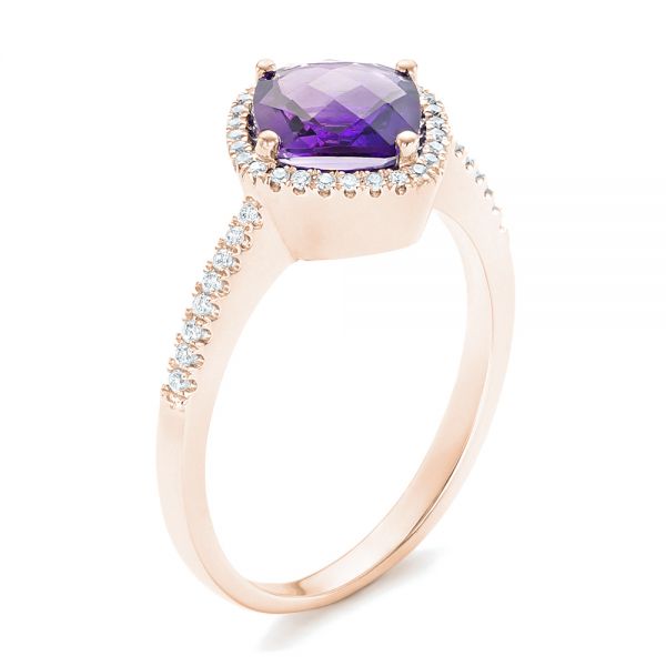 14k Rose Gold 14k Rose Gold Amethyst And Diamond Halo Ring - Three-Quarter View -  102648