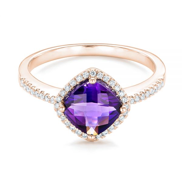 18k Rose Gold 18k Rose Gold Amethyst And Diamond Halo Ring - Flat View -  102648