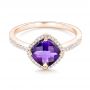 14k Rose Gold 14k Rose Gold Amethyst And Diamond Halo Ring - Flat View -  102648 - Thumbnail