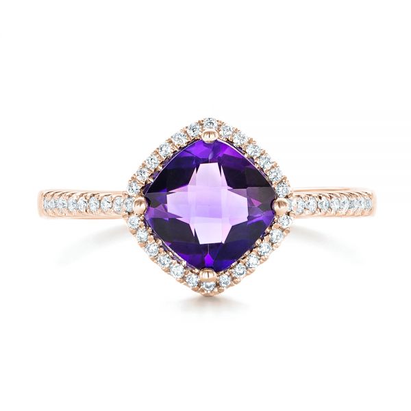 18k Rose Gold 18k Rose Gold Amethyst And Diamond Halo Ring - Top View -  102648