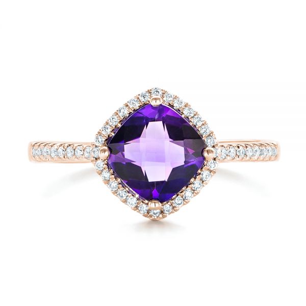 14k Rose Gold 14k Rose Gold Amethyst And Diamond Halo Ring - Top View - 102648