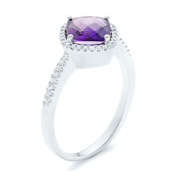  Platinum Platinum Amethyst And Diamond Halo Ring - Three-Quarter View -  102648