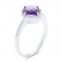 18k White Gold 18k White Gold Amethyst And Diamond Halo Ring - Three-Quarter View -  102648 - Thumbnail