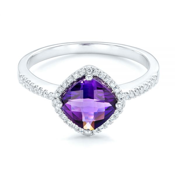 14k White Gold Amethyst And Diamond Halo Ring - Flat View - 102648