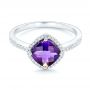 14k White Gold Amethyst And Diamond Halo Ring - Flat View -  102648 - Thumbnail