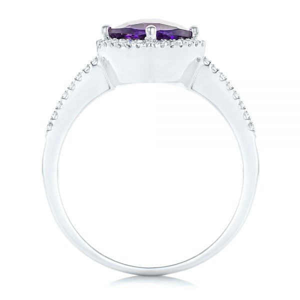 14k White Gold Amethyst And Diamond Halo Ring - Front View - 102648