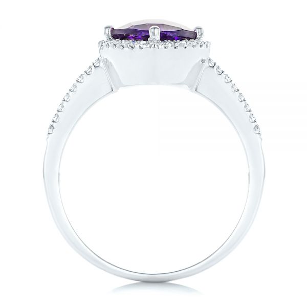 14k White Gold Amethyst And Diamond Halo Ring - Front View -  102648