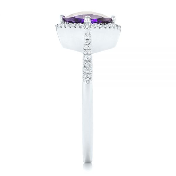 14k White Gold Amethyst And Diamond Halo Ring - Side View - 102648
