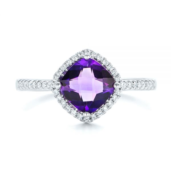 14k White Gold Amethyst And Diamond Halo Ring - Top View -  102648