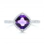 14k White Gold Amethyst And Diamond Halo Ring - Top View -  102648 - Thumbnail