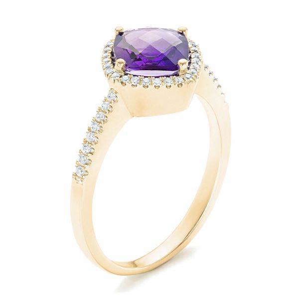 18k Yellow Gold 18k Yellow Gold Amethyst And Diamond Halo Ring - Three-Quarter View -  102648