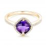 14k Yellow Gold 14k Yellow Gold Amethyst And Diamond Halo Ring - Flat View -  102648 - Thumbnail