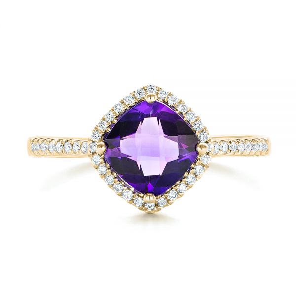 18k Yellow Gold 18k Yellow Gold Amethyst And Diamond Halo Ring - Top View -  102648
