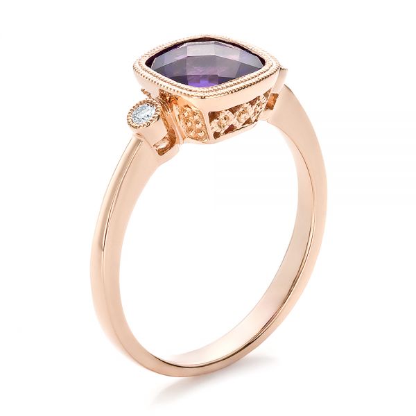 14k Rose Gold Amethyst And Diamond Ring - Three-Quarter View -  100453