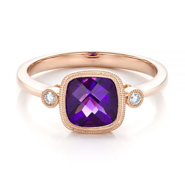 18k Rose Gold 18k Rose Gold Amethyst And Diamond Ring - Flat View -  100453