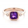 14k Rose Gold Amethyst And Diamond Ring - Flat View -  100453 - Thumbnail