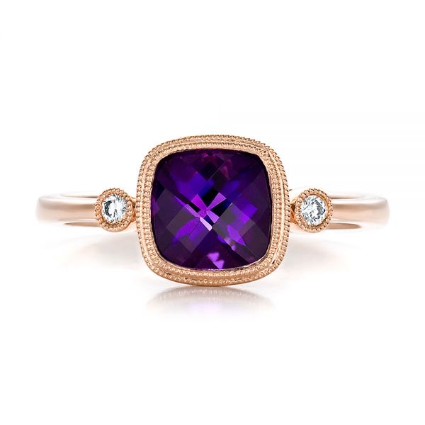 18k Rose Gold 18k Rose Gold Amethyst And Diamond Ring - Top View -  100453