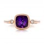 14k Rose Gold Amethyst And Diamond Ring - Top View -  100453 - Thumbnail