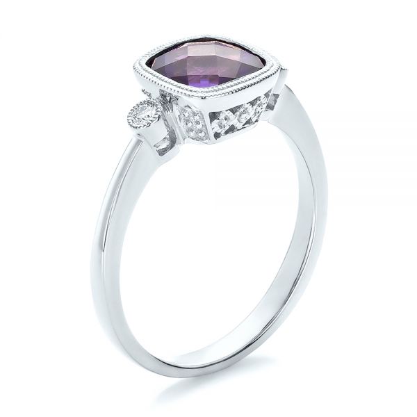 14k White Gold 14k White Gold Amethyst And Diamond Ring - Three-Quarter View -  100453