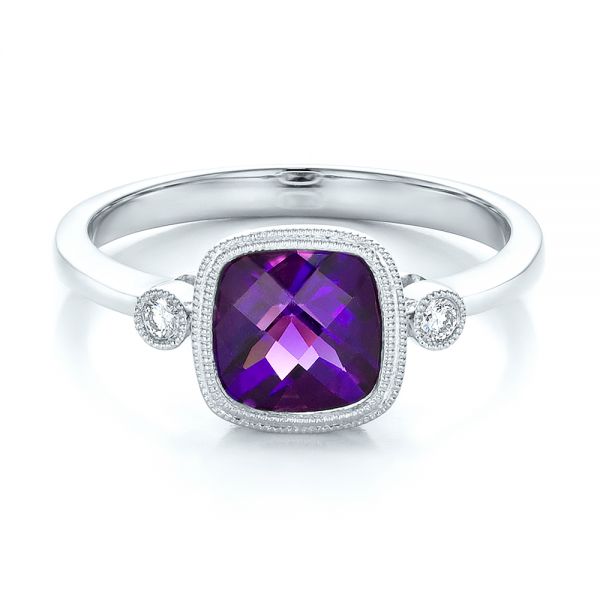 18k White Gold 18k White Gold Amethyst And Diamond Ring - Flat View -  100453