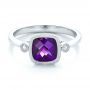 18k White Gold 18k White Gold Amethyst And Diamond Ring - Flat View -  100453 - Thumbnail