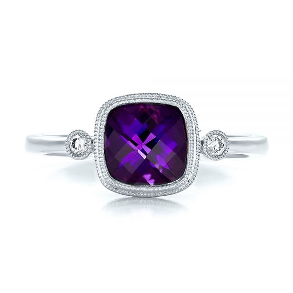 18k White Gold 18k White Gold Amethyst And Diamond Ring - Top View -  100453