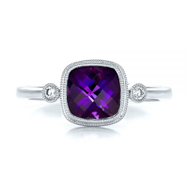  Platinum Platinum Amethyst And Diamond Ring - Top View -  100453