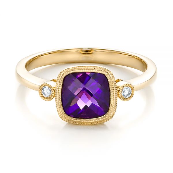 18k Yellow Gold 18k Yellow Gold Amethyst And Diamond Ring - Flat View - 100453