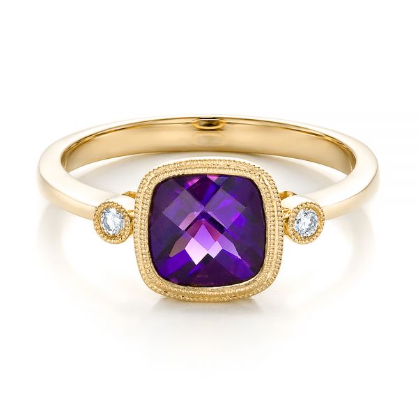 18k Yellow Gold 18k Yellow Gold Amethyst And Diamond Ring - Flat View -  100453