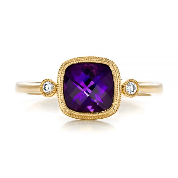 14k Yellow Gold 14k Yellow Gold Amethyst And Diamond Ring - Top View -  100453