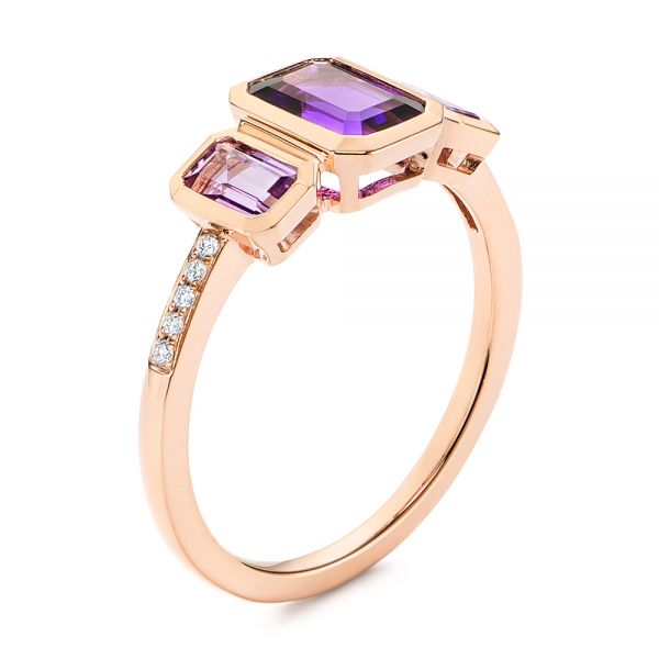 14k Rose Gold Amethyst And Diamond Three-stone Fashion Ring - Three-Quarter View -  106025