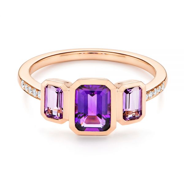 14k Rose Gold Amethyst And Diamond Three-stone Fashion Ring - Flat View -  106025