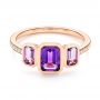 14k Rose Gold Amethyst And Diamond Three-stone Fashion Ring - Flat View -  106025 - Thumbnail