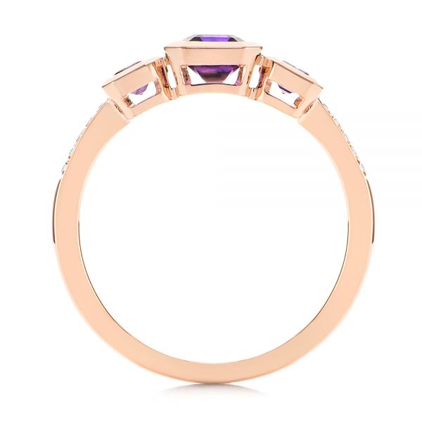 14k Rose Gold Amethyst And Diamond Three-stone Fashion Ring - Front View -  106025