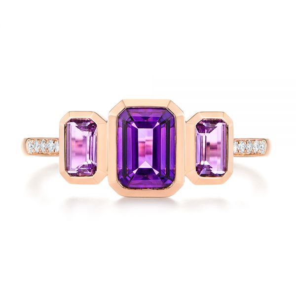 14k Rose Gold Amethyst And Diamond Three-stone Fashion Ring - Top View -  106025