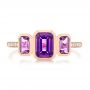 14k Rose Gold Amethyst And Diamond Three-stone Fashion Ring - Top View -  106025 - Thumbnail