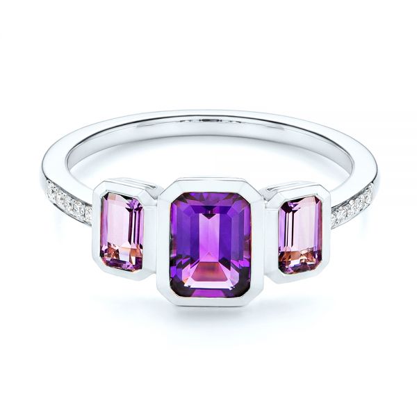 Platinum Platinum Amethyst And Diamond Three-stone Fashion Ring - Flat View - 106025